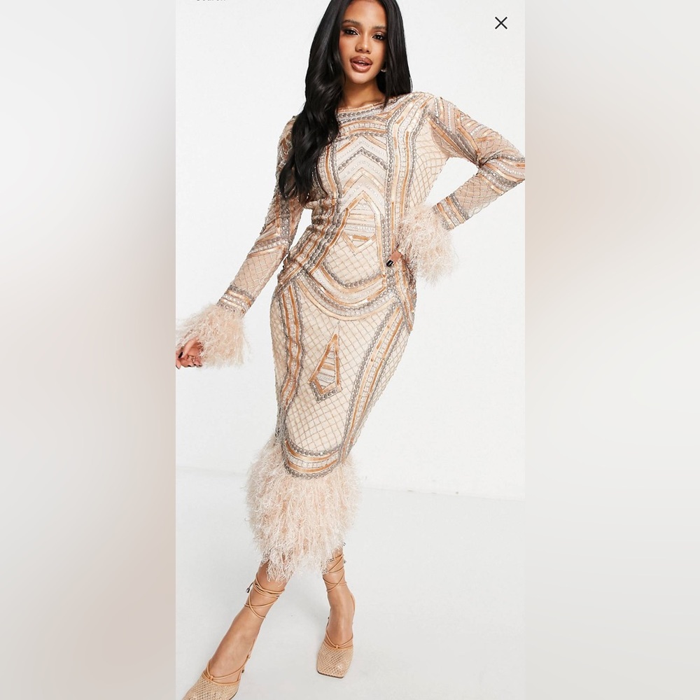 ASOS Design Long sleeved embellished sequin midi dress